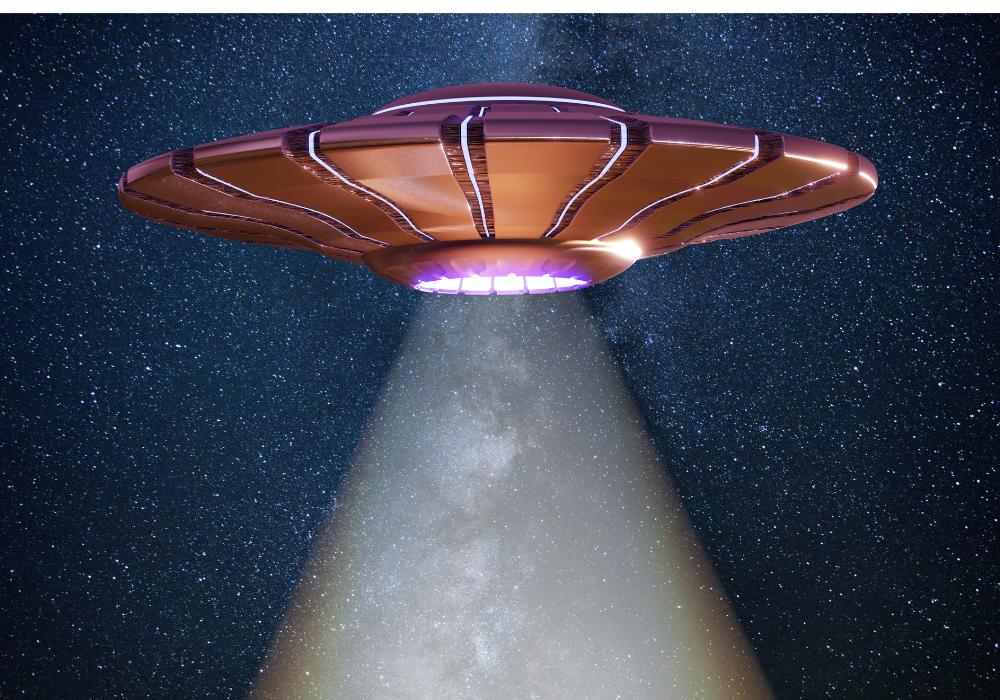 Ilustração de um OVNI associada ao tema da busca por vida extraterrestre
